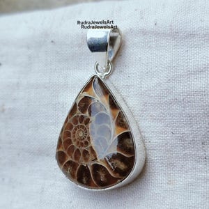 Teardrop Ammonite Fossil Pendant in 925 Sterling Silver | Natural Fossil Jewelry | Handmade Boho Pendant | Unique Gift for Her | Ammonite