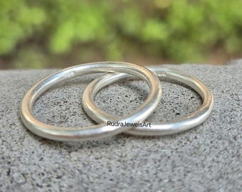 Double Silver Band Ring, 925 Sterling Silver Ring, Minimalist Stacking Ring, Handmade Band Jewelry, Gift For Her,  Everyday Minimal Jewelry