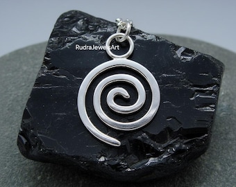 Sterling Silver Spiral Pendant Necklace, Swirl Symbol Jewelry, Handmade Minimalist Pendant, Boho Silver Necklace, Spiral Charm Gift For Her