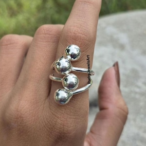 Sterling Silver Ball Ring, Adjustable Beaded Ring, Handmade Statement Jewelry, Modern Minimalist Silver Ring, Gift for Her, Bold Ball Bead