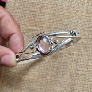 Rose Quartz Bangle, Handmade Bangle, Gemstone Bangle, 925 Sterling Silver Bangle, Women Bangle, Dainty Bangle, Rose Quartz Jewelry, Gift Her