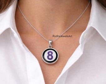 8 Ball Silver Pendant Necklace | Lucky Number 8 Charm | Minimalist Silver Jewelry | Billiard 8 Ball Necklace | Gift for Him Her
