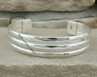 Hammered Sterling Silver Cuff Bracelet, Adjustable Silver Bangle for Women, Minimalist Wide Stackable Cuff, Handmade Boho Jewelry Gift Her