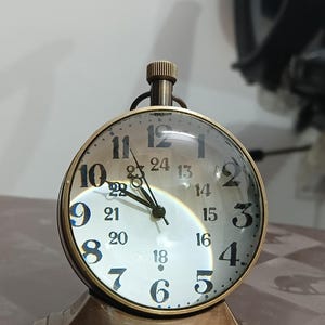 Vintage Brass Table Clock: Steampunk Desk Decor with Roman Numerals