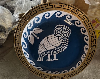 Middeleeuws Grieks hoplietschild - Atheense uilontwerp rustiek blauw decor