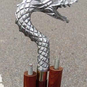 Handcrafted Wooden Walking Cane with Silver Snake Handle  Foldable  Elegant Mobility Aid  Unique Gift