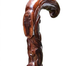 Croix chrétienne en bois de canne sculptée à la main en bois sculpté escroc artisanal Bâton de marche