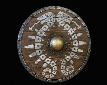 Battleworn Viking houten schild: middeleeuws Noors decor, cosplay prop