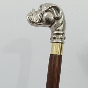 Bulldog Head Walking Cane Handle – Vintage Style Brass & Wood Stick Handle  Dog Head Walking Stick Topper Gift for Cane Collectors
