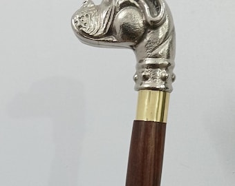 Bâton en bois fait main de bouledogue en laiton vintage, canne de collection de style antique, cadeau élégant de canne de marche avec poignée en laiton