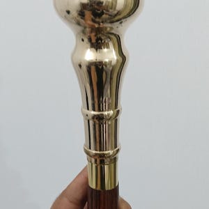 Handcrafted Knob  Handle  Vintage-Style Wooden Grip, Elegant Brass Cane Topper, Collectible Walking Stick Accessory"
