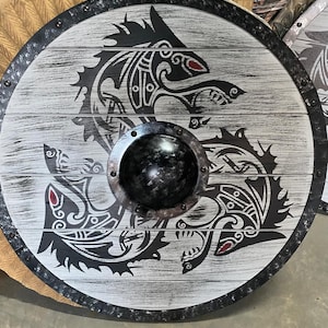 Handcrafted Wooden Viking Dragon Shield: LARP Cosplay Wall Decor