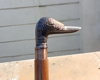 Brass Antique Designer Duck Head Handle Wooden Vintage Walking Cane Style Stick Vintage