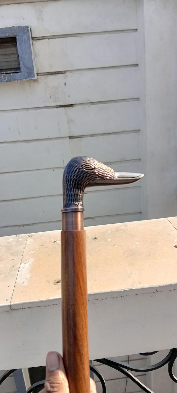 Brass Antique Designer Duck Head Handle Wooden Vintage Walking Cane Style Stick Vintage