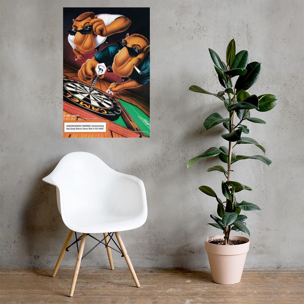 camel cigarettes dart board Joe Camel Dartboard Poster | Retro Cigarette Ad Wall Art