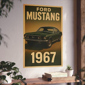 Ford Mustang l Mustang l Automóvil / Impresión publicitaria retro / Arte mural / Decoración clásica americana / Póster publicitario de la vieja escuela