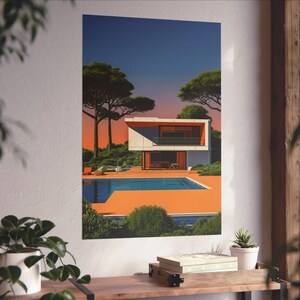 Vintage House Architecture Poster: Minimalist Wall Art