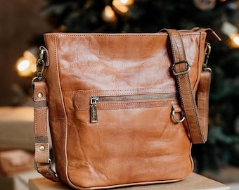 Personalized Leather Tote Bag: Handmade Crossbody Shoulder Purse