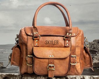 Handmade Brown Goat Leather Travel Bag: Vintage Duffle, Personalized