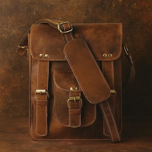 11 Inch Vintage Leather Messenger Bag – Small Crossbody Satchel, Handmade Goat Leather Shoulder Bag for Men & Women