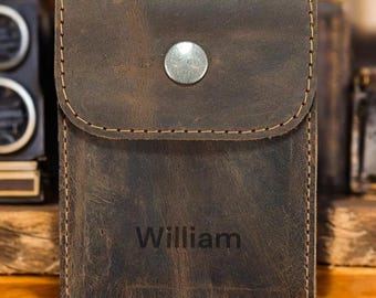 Personalisierte Ledertasche für Männer | Benutzerdefinierte Namenstasche | Handgefertigter Karten- & Münzhalter
