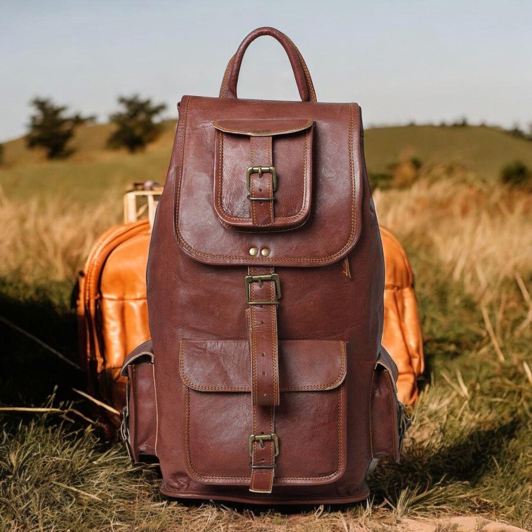Handmade Vintage Brown Leather Backpack: Large Travel Rucksack - Etsy