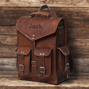 Handmade Leather Backpack and Shoulder Bag Vintage Brown Satchel for Men & Women