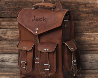 Handgemaakte leren rugzak en schoudertas vintage bruine schooltas voor heren en dames
