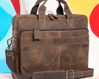 Spersonalizowana, ręcznie robiona skórzana torba na laptopa | Aktówka biurowa w stylu vintage | Rustykalna torba listonoszka na ramię