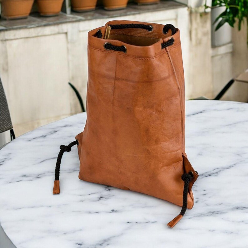 Handmade Leather Drawstring Backpack: Personalized Vintage Rucksack - Etsy