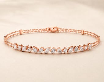 1.50 CT Lab Grown Diamond Bracelet, Multi-Shape 14K Gold Layering Jewelry