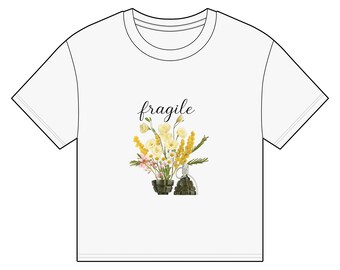 Fragile Floral Organic Tee, Women's Boxy T-Shirt, Gifts for Flower Lovers, Casual Wear, Eco-Friendly Fashion