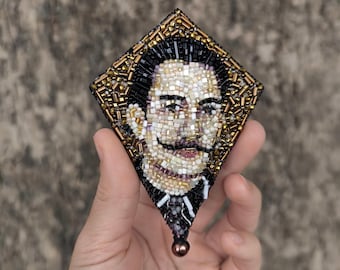 Beaded Salvador Dali Brooch: Famous Painting Art