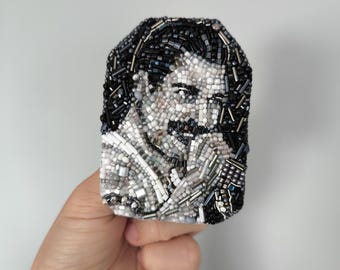 Freddie Mercury Beaded Brooch: Queen Music, Handmade Pin