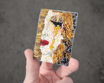 Klimt Golden Tears Beaded Brooch: Famous Art Embroidery Pin