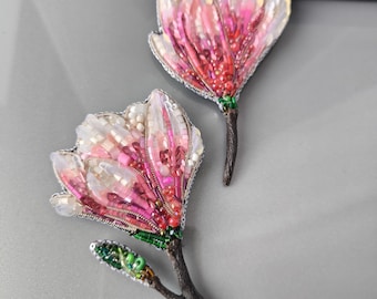 Handgemachte Magnolie Brosche: Handgemachte Embroidery Blumen Anstecknadel