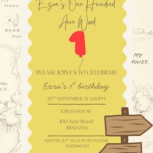 Classic One Hundred Acre Wood 1st Birthday Invitation | Winnie the Pooh Inspired | Editable Canva Template | Vintage Map Background