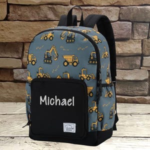 Zaino personalizzato per bambini, zaino per l'asilo, zaino per la scuola elementare, zaino grigio, zaino da campeggio, zaino da cantiere, escavatore