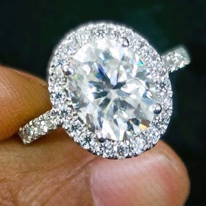 Oval Moissanite Halo Engagement Ring: D/VVS1, 14k White Gold Anniversary Ring
