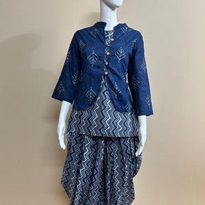 Indigo Blue Dhoti Kurta Set with Jacket | Cotton 3 Piece Indian Outfit | Women’s Ethnic Party & Festival Wear