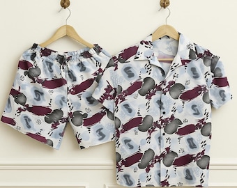 Men's Abstract Print Cotton Blend Shirt & Shorts Set - Summer Co-ord Beachwear