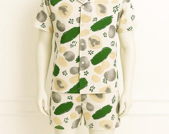 Men's Abstract Print Shirt and Shorts Set: Summer Vacation Outfit