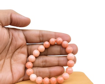 Peach Pink Agate Bracelet for Men and Women • Natural Peach  Crystal Healing hand band •