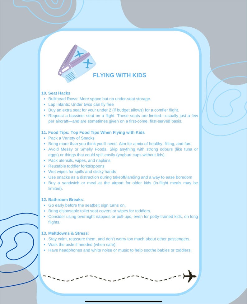 Flying With Kids Mini Guide 3-page Travel Checklist & Tips. Printable