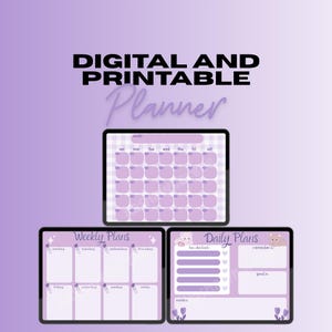 Digital + Printable Planner | Monthly Weekly Daily Layouts | Aesthetic Purple PDF