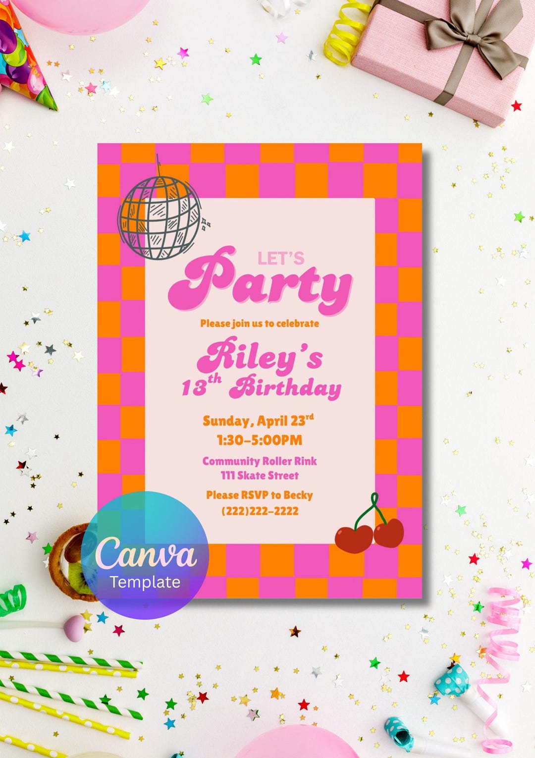 Groovy Disco Party Invitation | Retro Pink Orange Party Invitation ...