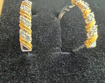 Pendientes de plata de ley bicolor con diamantes