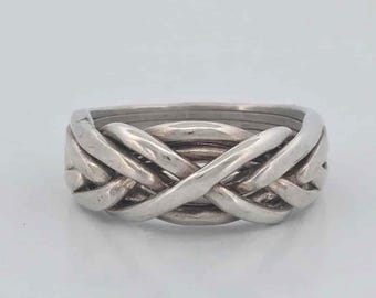 Anillo de rompecabezas de 6 bandas para hombre en plata de ley, oro o platino. Estilo 6T.