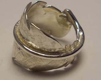 Solid Sterling Silver or Gold Feather Ring