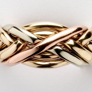 Mens Sterling Silver, Gold or Platinum Six Band Puzzle Ring 6WB